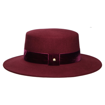 Failsworth Hats Showerproof Wool Felt Boater Hat With Velvet Band - Burgundy