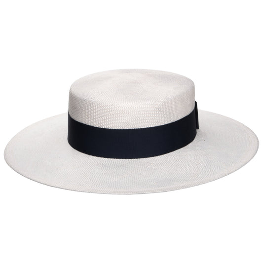 Whiteley Hats Audrey Boater Hat - White-Navy
