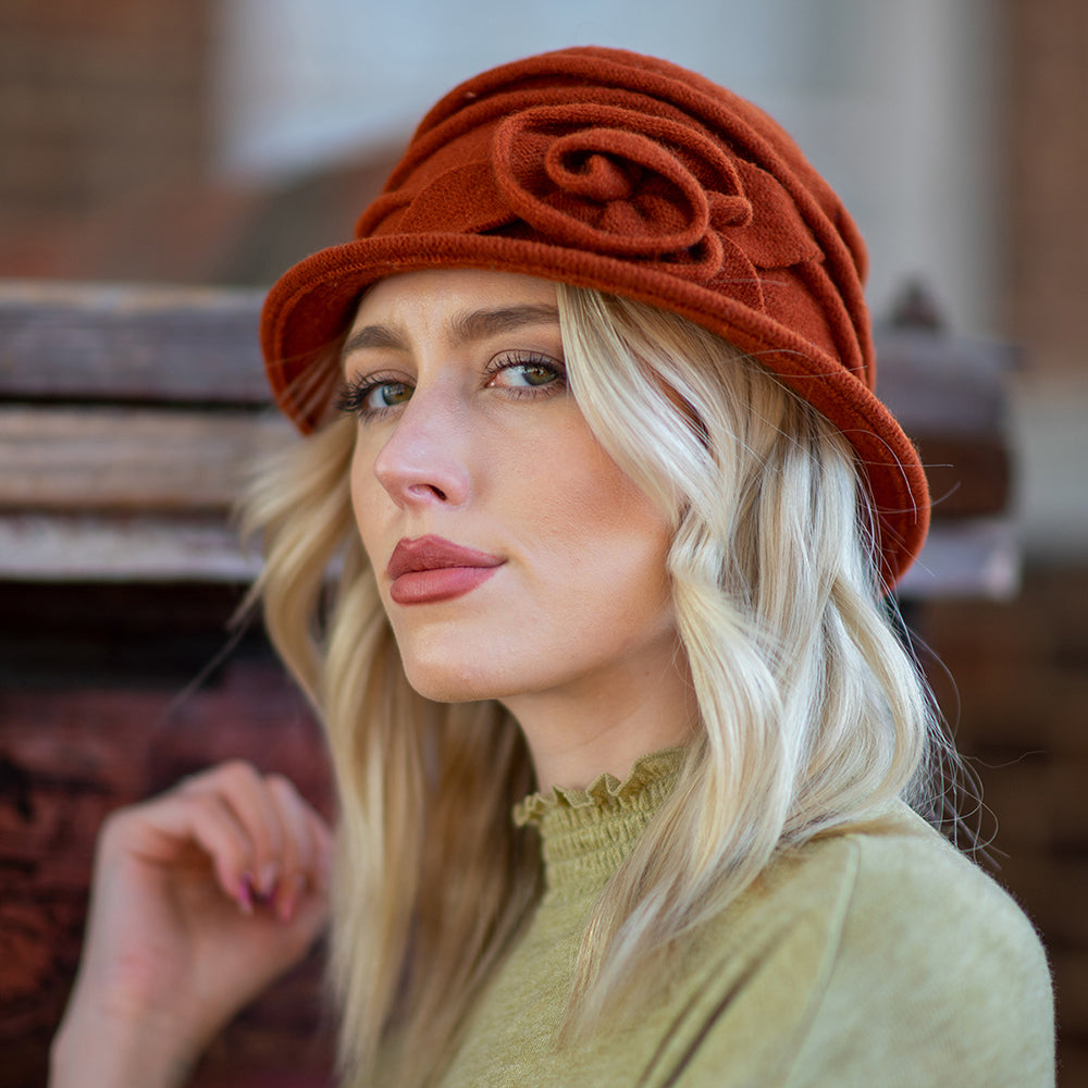 Scala Hats Sienna Wool Cloche with Rosette - Rust