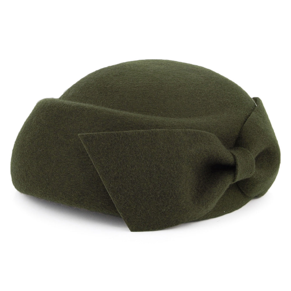 Whiteley Hats Avery Wool Pillbox Hat with Bow - Moss