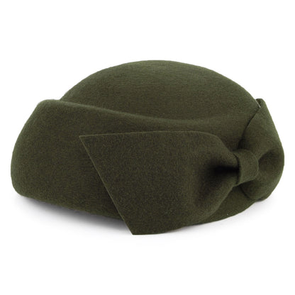 Whiteley Hats Avery Wool Pillbox Hat with Bow - Moss