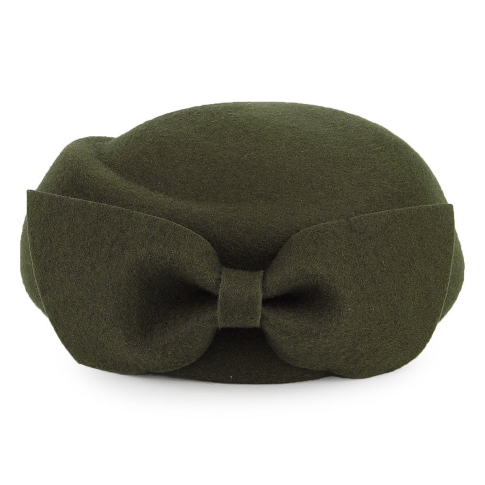 Whiteley Hats Avery Wool Pillbox Hat with Bow - Moss