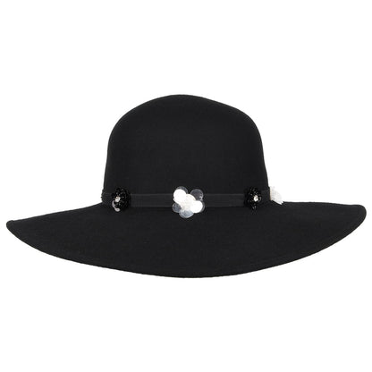 Seeberger Hats Flower Wool Felt Floppy Hat - Black