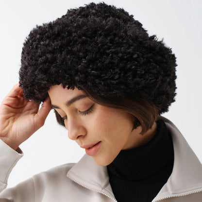 Helen Moore Faux Sherpa Winter Hat - Black
