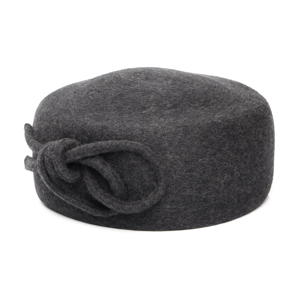 Whiteley Hats Caroline Wool Pillbox Hat With Bow - Charcoal