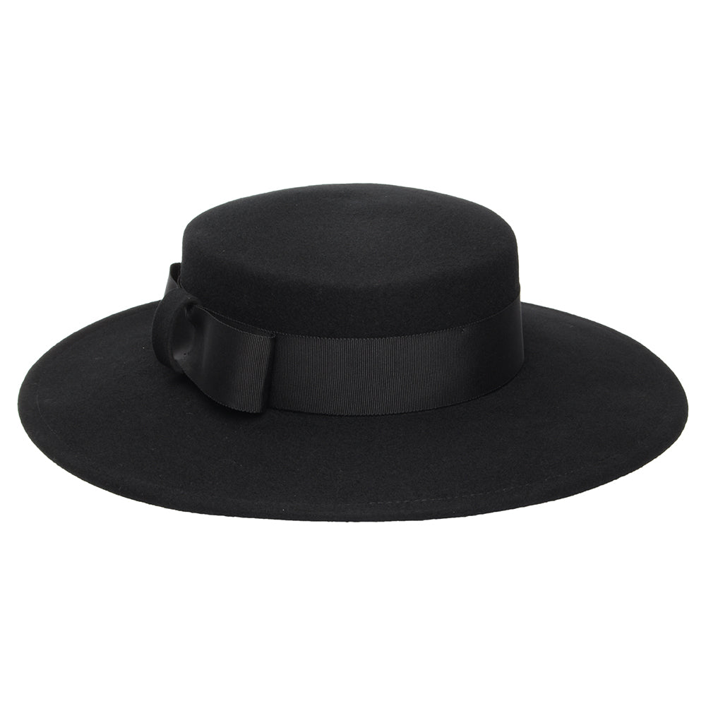 Whiteley Hats Fiona Wool Felt Boater Hat - Black