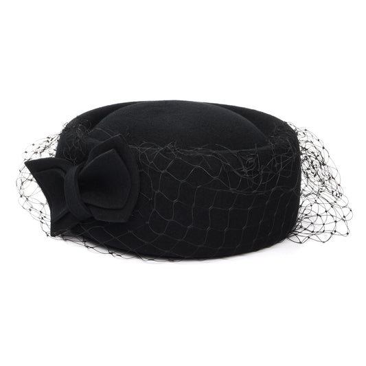 Whiteley Hats Carrie Wool Pillbox Hat with Veil - Black