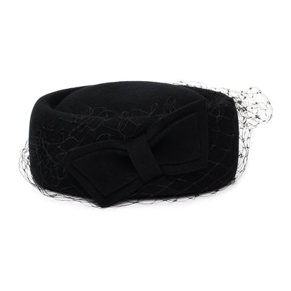 Whiteley Hats Carrie Wool Pillbox Hat with Veil - Black