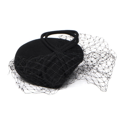 Whiteley Hats Greta Wool Pillbox Hat with Veil - Black