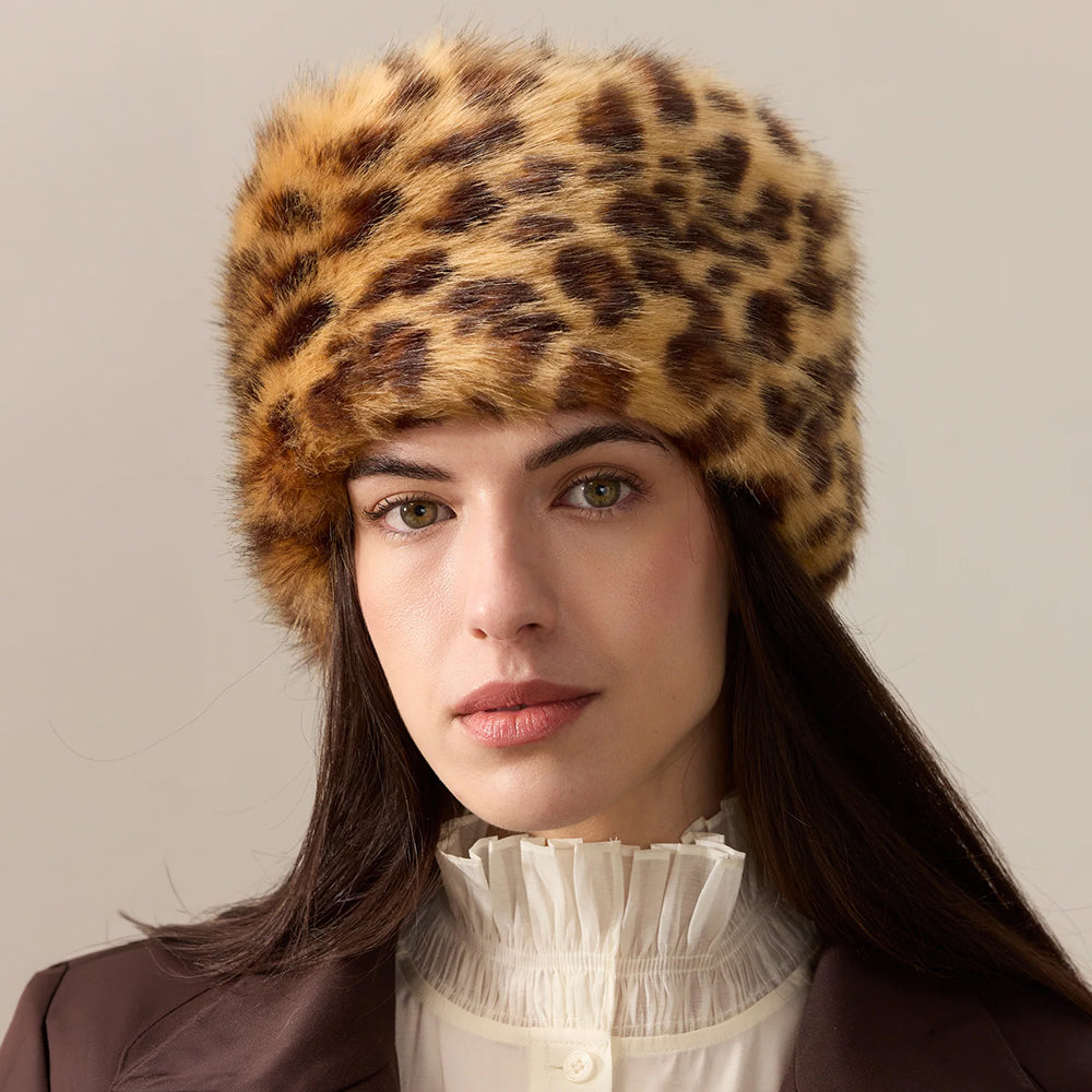 Helen Moore Womens Faux Fur Winter Pillbox Hat - Leopard