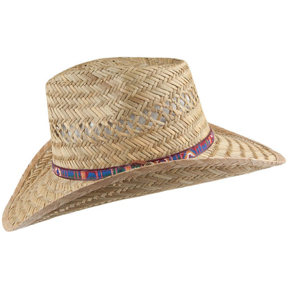 Dorfman Pacific Hats Rush Straw Outback Hat with Printed Band - Natural