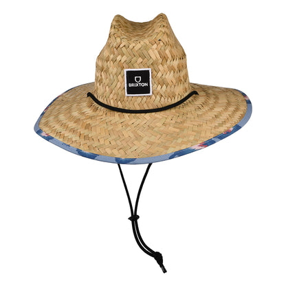 Brixton Hats Alpha Square Straw Lifeguard Hat - Tan-Light Blue