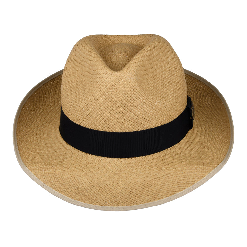 Christys Hats Classic Preset Panama Fedora Hat with Navy Band - Natural