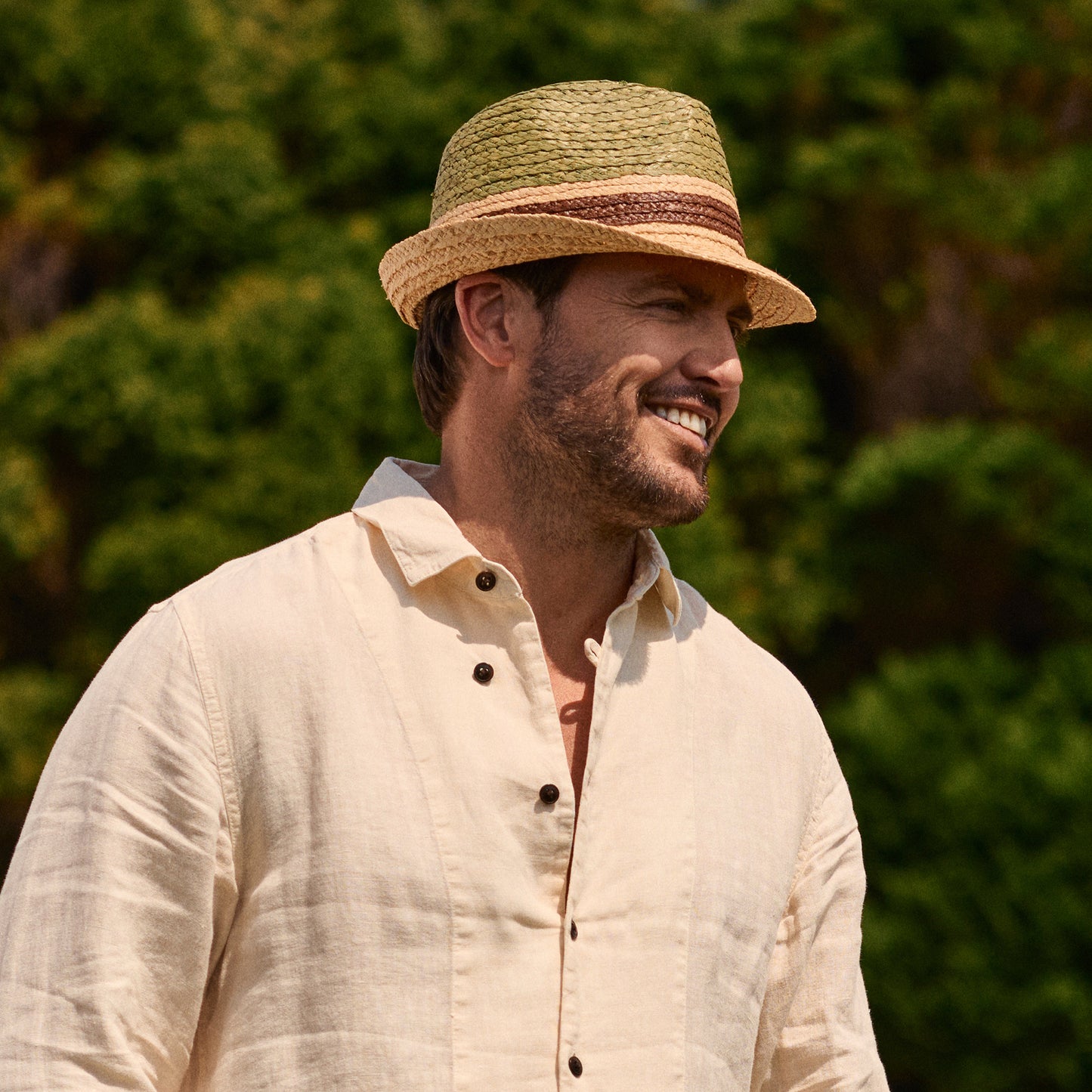 Failsworth Hats Algarve Raffia Straw Trilby Hat - Sage-Natural