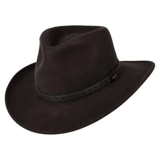 Scala Hats San Antonio Crushable Water Repellent Wool Felt Outback Hat - Chocolate