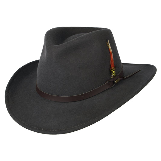 Scala Hats Dakota Crushable Water Repellent Wool Felt Outback Hat - Grey