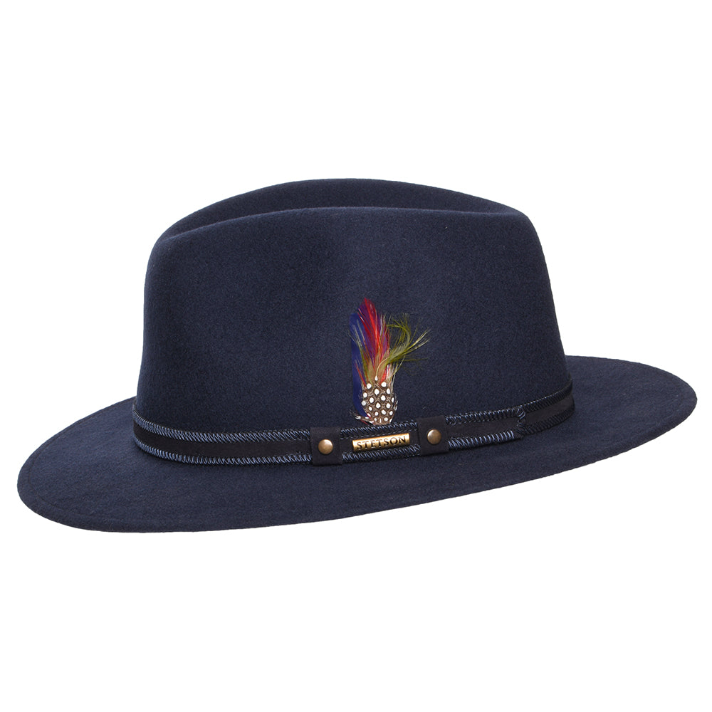 Stetson Hats Tenvelco Traveller Water Repellent Wool Felt Safari Fedora Hat - Navy Blue