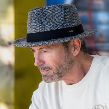 Scala Hats Barry Herringbone Wool Blend Fedora Hat - Grey