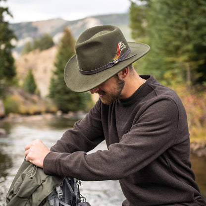 Scala Hats Dakota Crushable Water Repellent Wool Felt Outback Hat - Olive