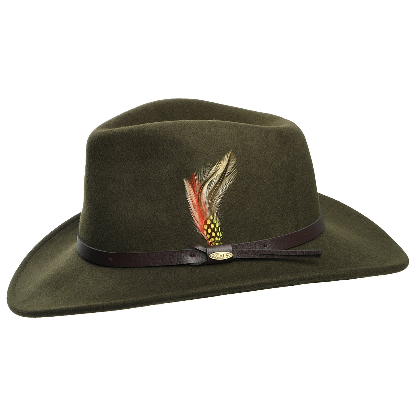 Scala Hats Dakota Crushable Water Repellent Wool Felt Outback Hat - Olive