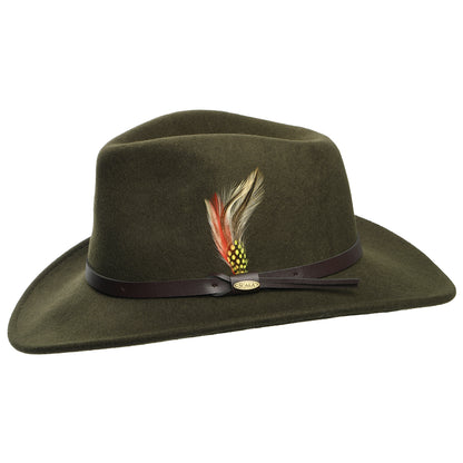 Scala Hats Dakota Crushable Water Repellent Wool Felt Outback Hat - Olive