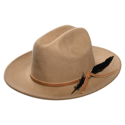 Scala Hats Adan Wool Felt Cowboy Hat with Feather - Putty