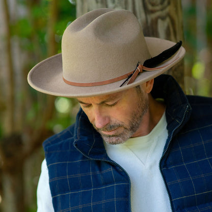 Scala Hats Adan Wool Felt Cowboy Hat with Feather - Putty