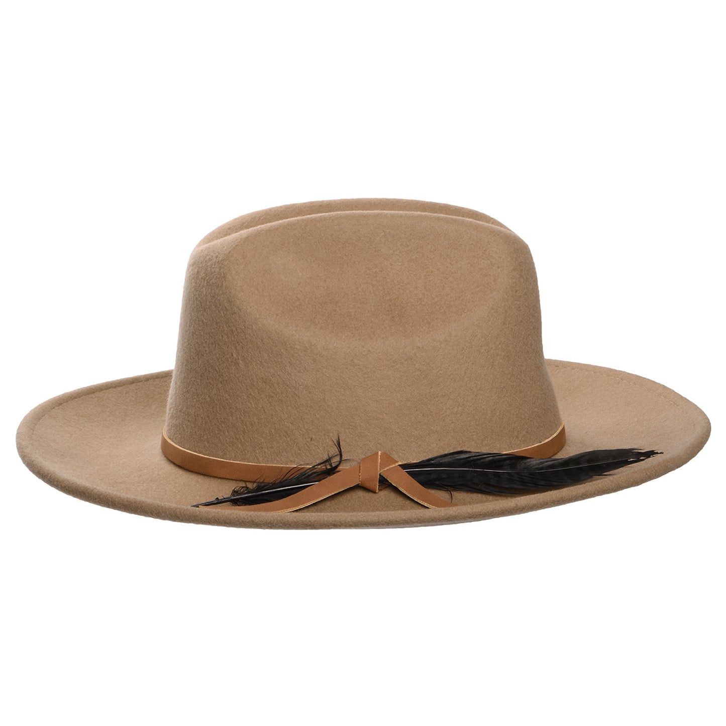 Scala Hats Adan Wool Felt Cowboy Hat with Feather - Putty