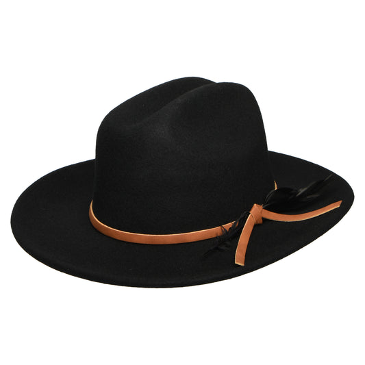 Scala Hats Adan Wool Felt Cowboy Hat with Feather - Black