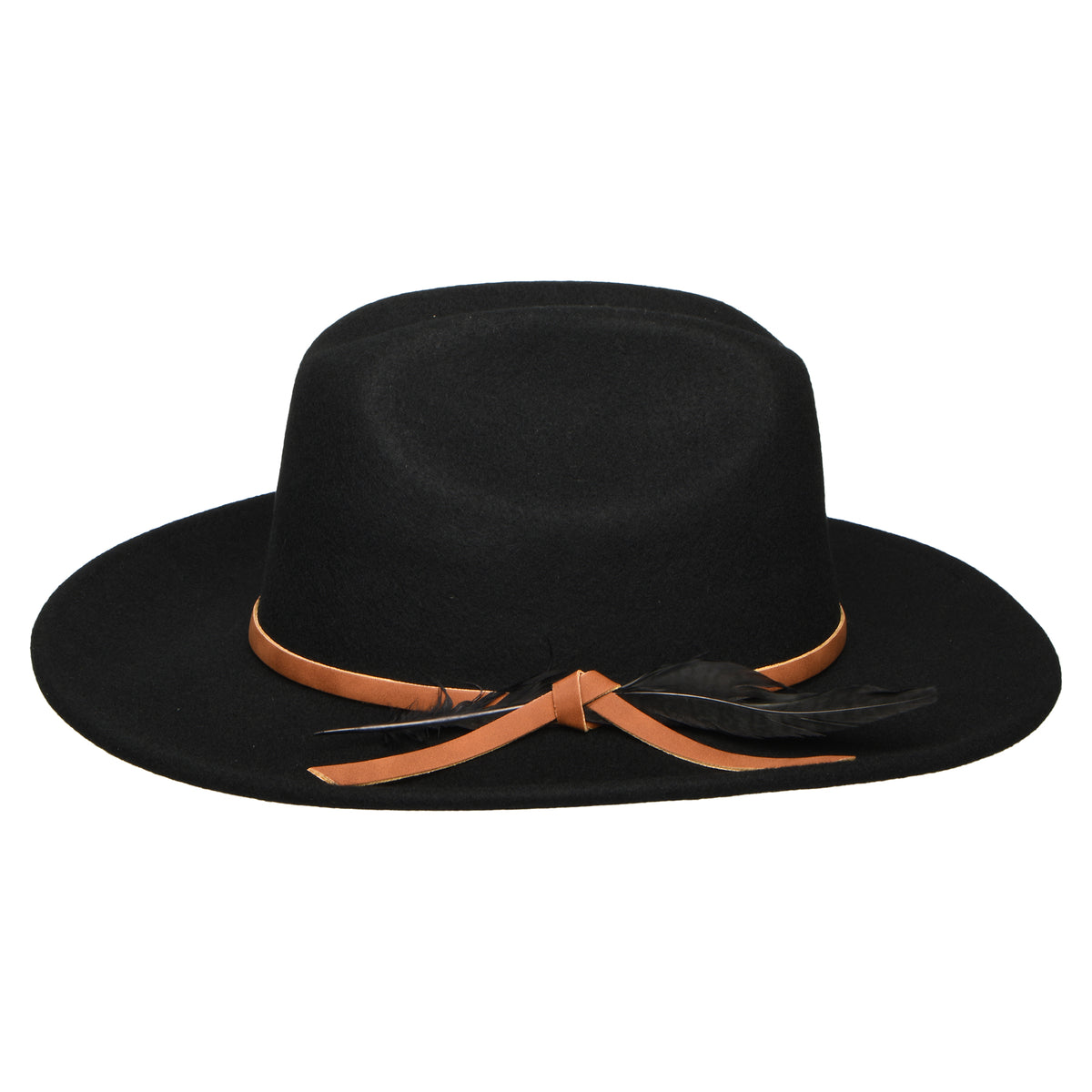 Scala Hats Adan Wool Felt Cowboy Hat with Feather - Black
