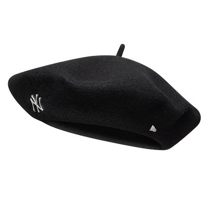 New Era Womens New York Yankees Melton Wool Beret - Pin Badge - Black