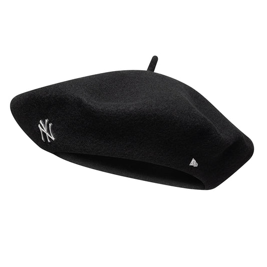 New Era Womens New York Yankees Melton Wool Beret - Pin Badge - Black
