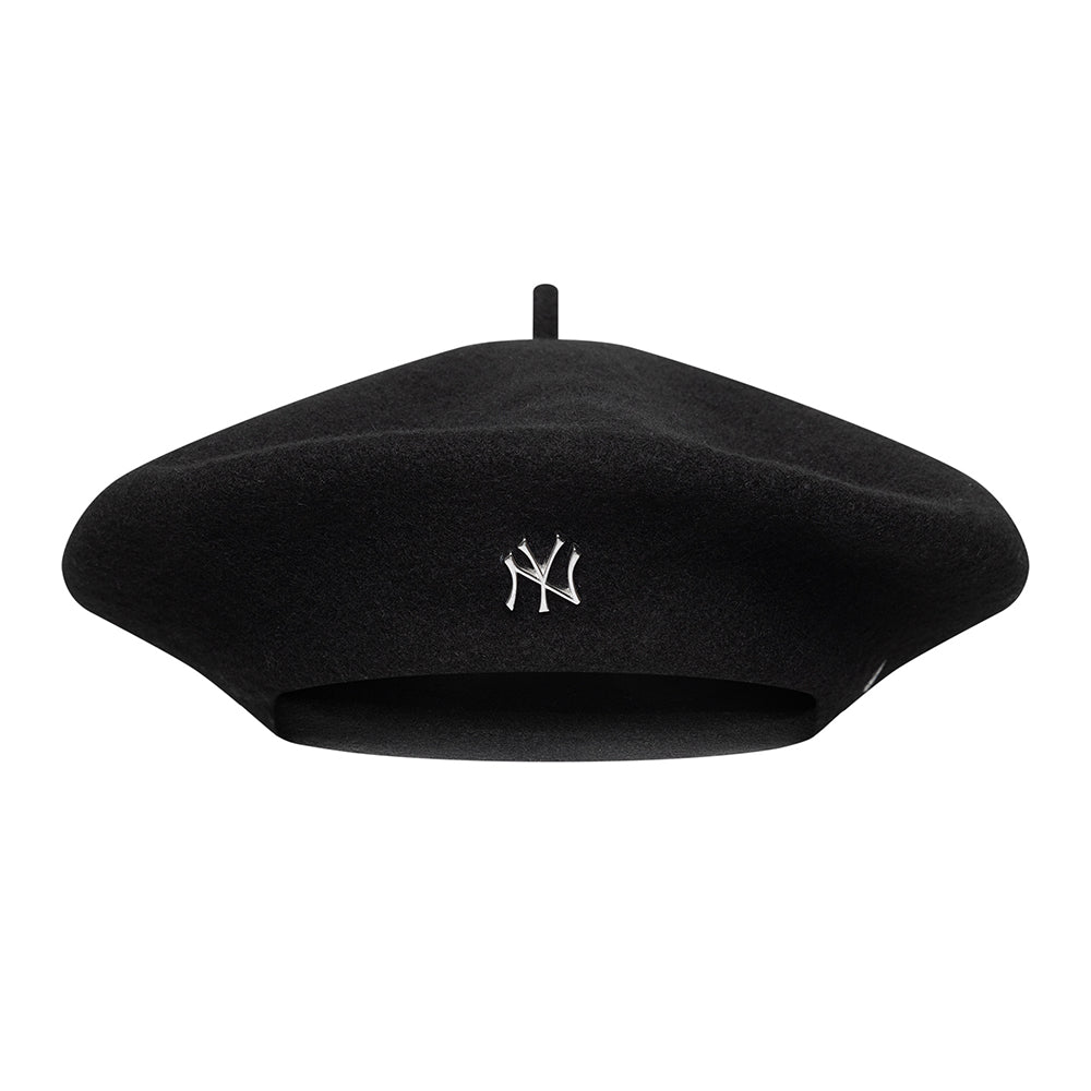 New Era Womens New York Yankees Melton Wool Beret - Pin Badge - Black