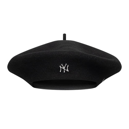 New Era Womens New York Yankees Melton Wool Beret - Pin Badge - Black