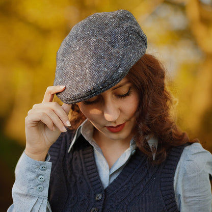 Jaxon & James Donegal Tweed Marl Foyle Flat Cap - Blue-Black