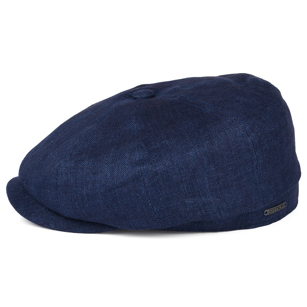 Stetson Hats Hatteras Marl Linen Newsboy Cap - Navy Blue