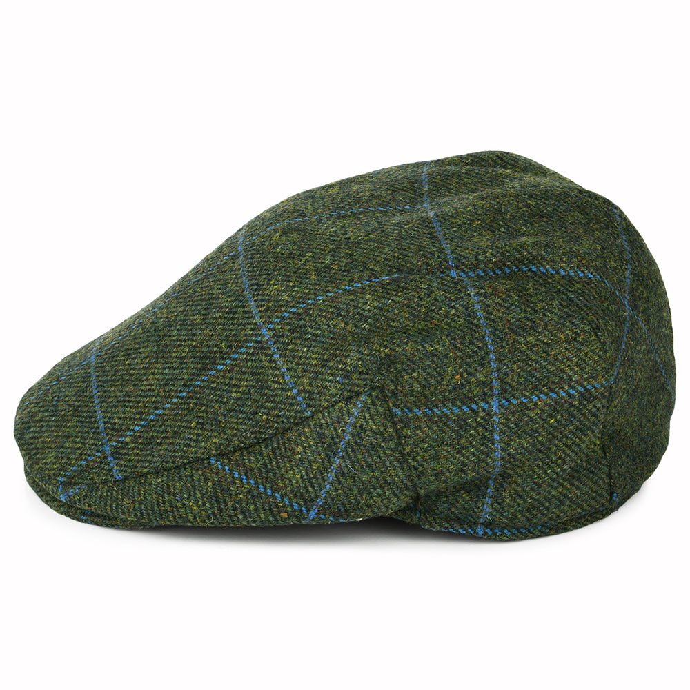 Failsworth Hats Windowpane Waterproof Flat Cap - Olive-Blue