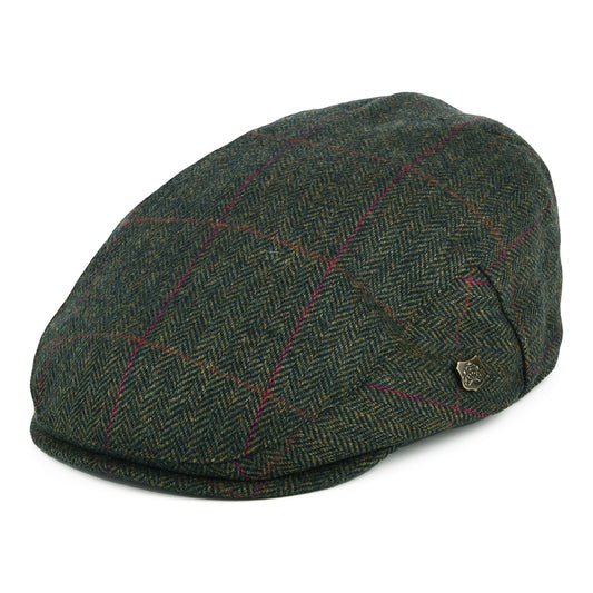 Failsworth Hats Cambridge Windowpane Herringbone British Wool Flat Cap - Dark Olive