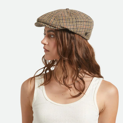 Brixton Hats Brood Houndstooth Newsboy Cap - Oatmeal-Charcoal