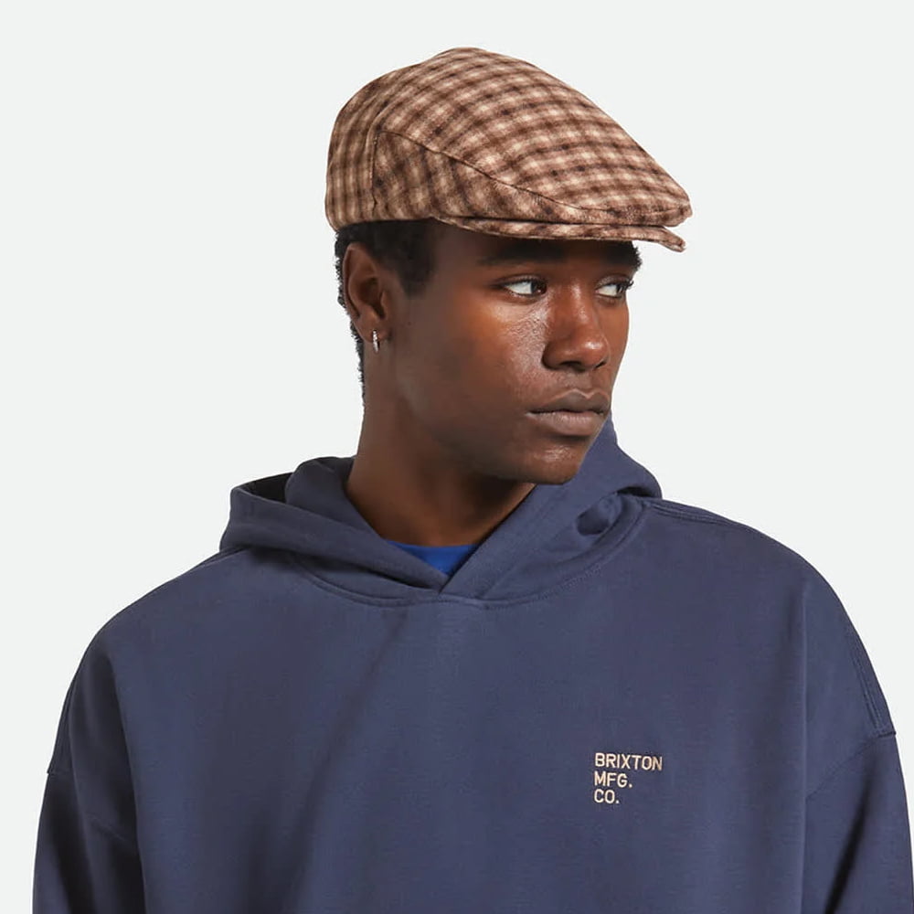 Brixton Hats Hooligan Plaid Flat Cap - Sand-Brown