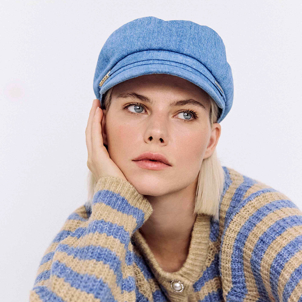 Seeberger Hats Denim Baker Boy Cap - Blue