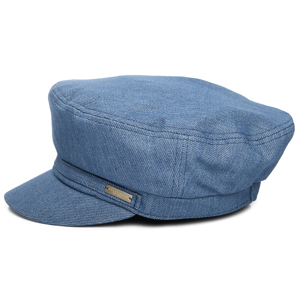 Seeberger Hats Denim Baker Boy Cap - Blue