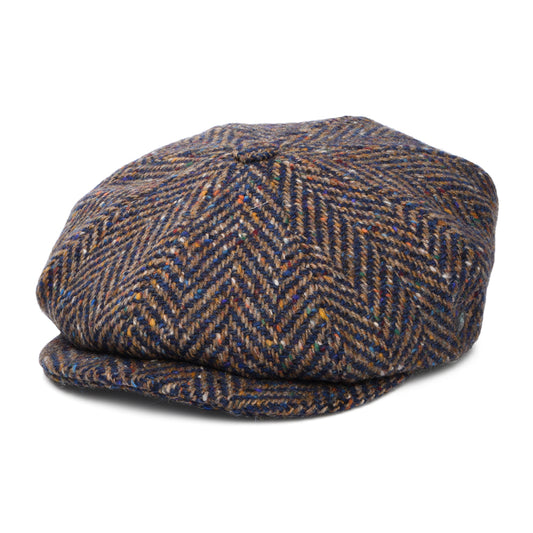 City Sport Donegal Tweed Herringbone Newsboy Cap - Blue-Taupe