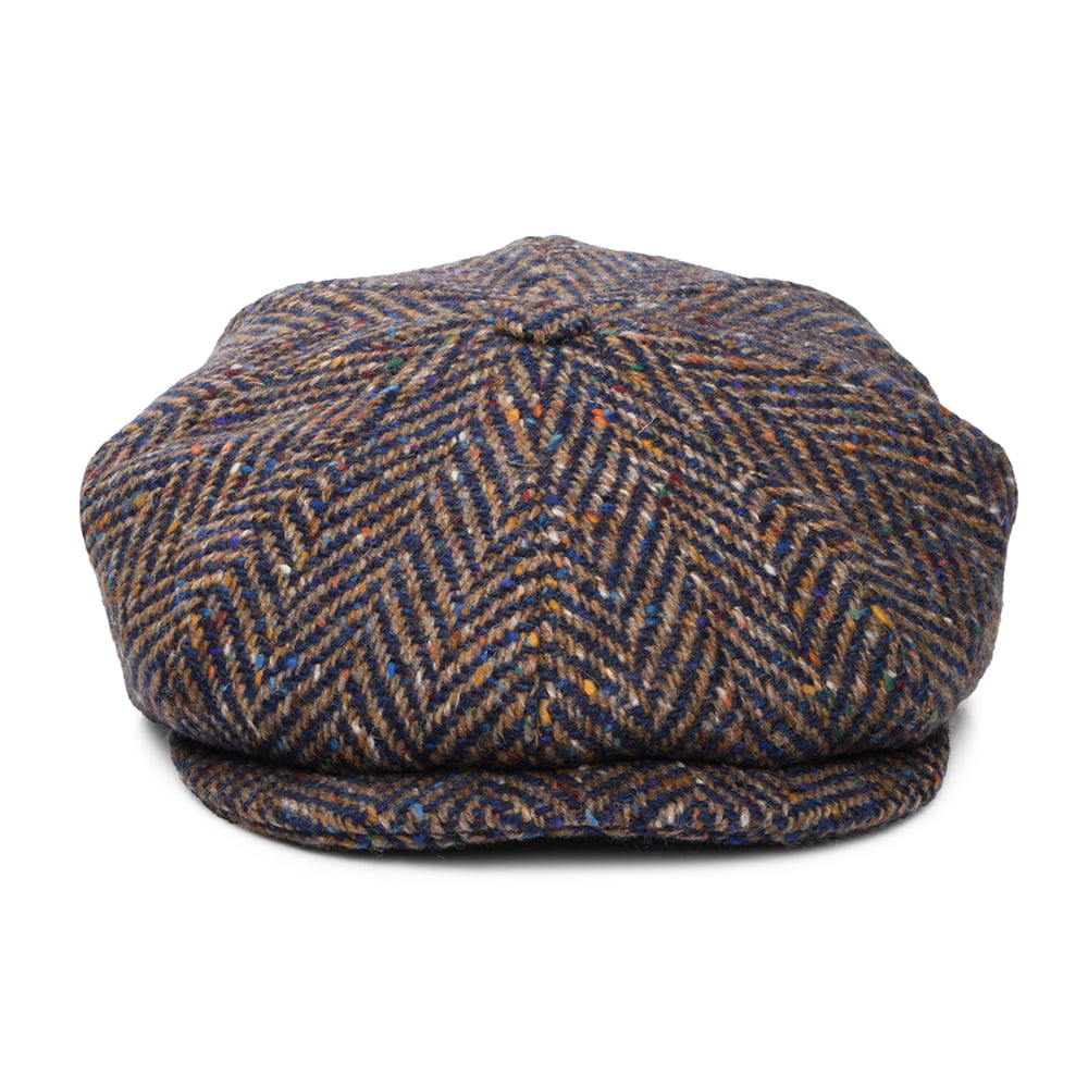 City Sport Donegal Tweed Herringbone Newsboy Cap - Blue-Taupe