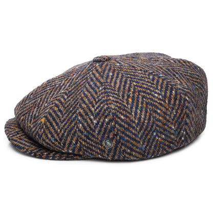 City Sport Donegal Tweed Herringbone Newsboy Cap - Blue-Taupe