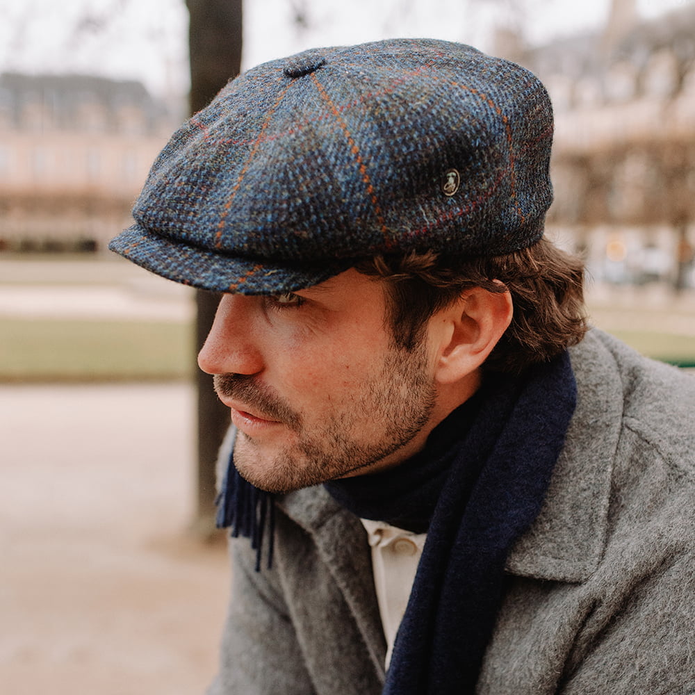 City Sport HARRIS TWEED Le Curieux Newsboy Cap - Navy-Rust