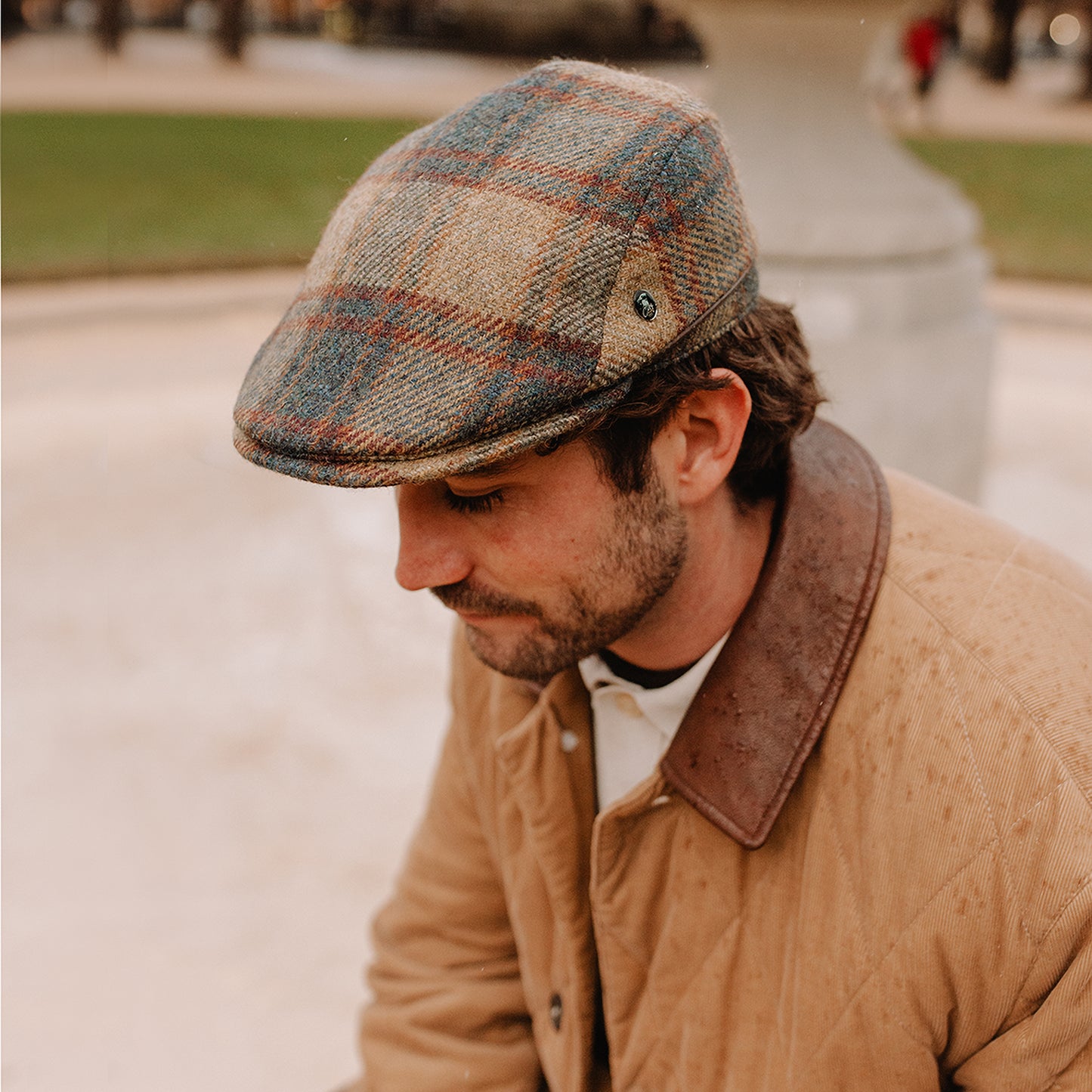 City Sport British Virgin Wool Le Charmeur Flat Cap - Light Olive-Multi