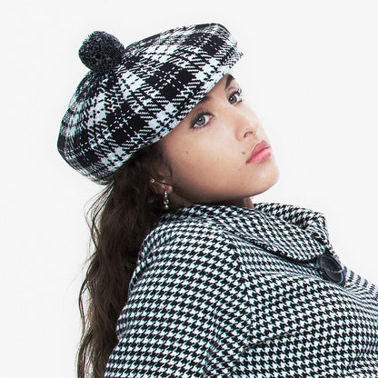 Kangol New Heritage Flat Cap with Pom - Black-Grey