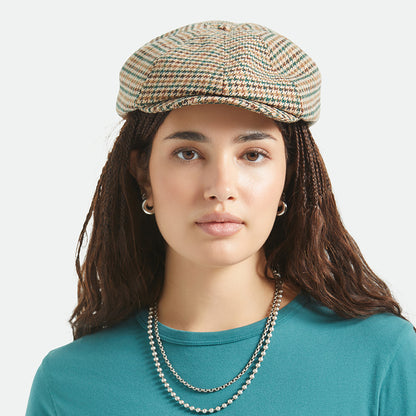 Brixton Hats Brood Houndstooth Newsboy Cap - Khaki-Ochre-Green