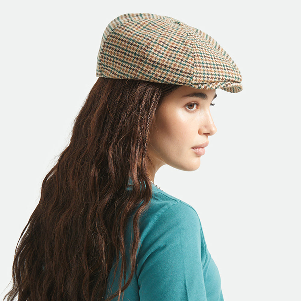Brixton Hats Brood Houndstooth Newsboy Cap - Khaki-Ochre-Green
